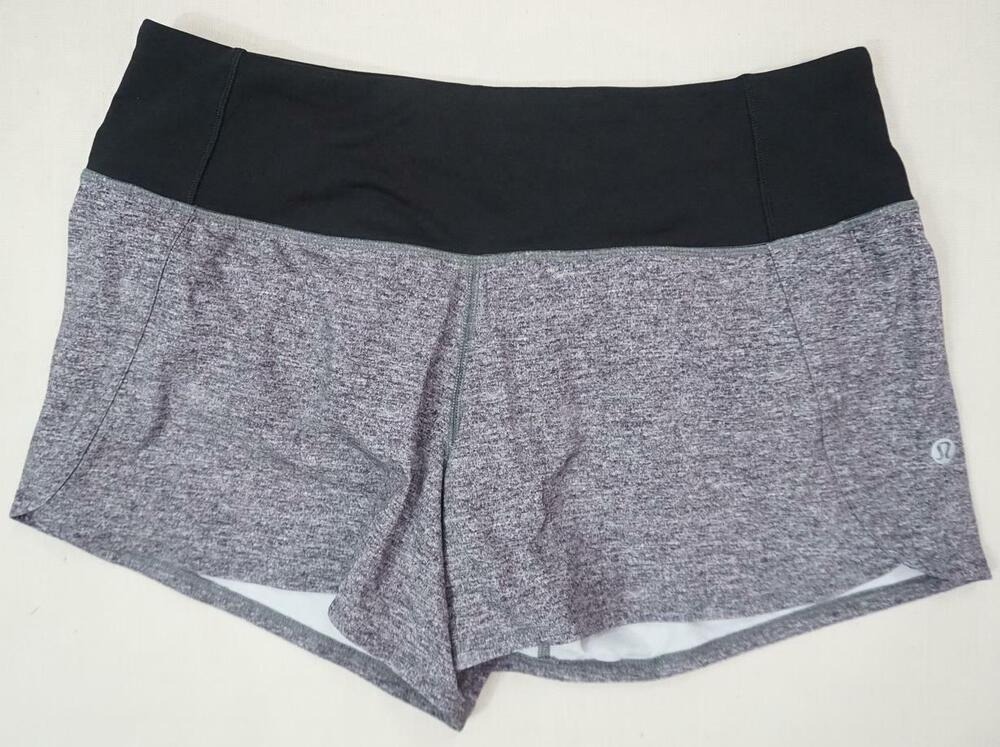 LULULEMON USED WOMEN 4 RUN SPEED BLOCK IT POCKET ACE RUNNING SHORTS GREY LINED